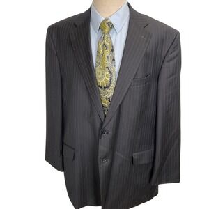 Stafford Essentials Blazer Mens‎ 48L Black Blue Pinstripe Classic Sport Jacket